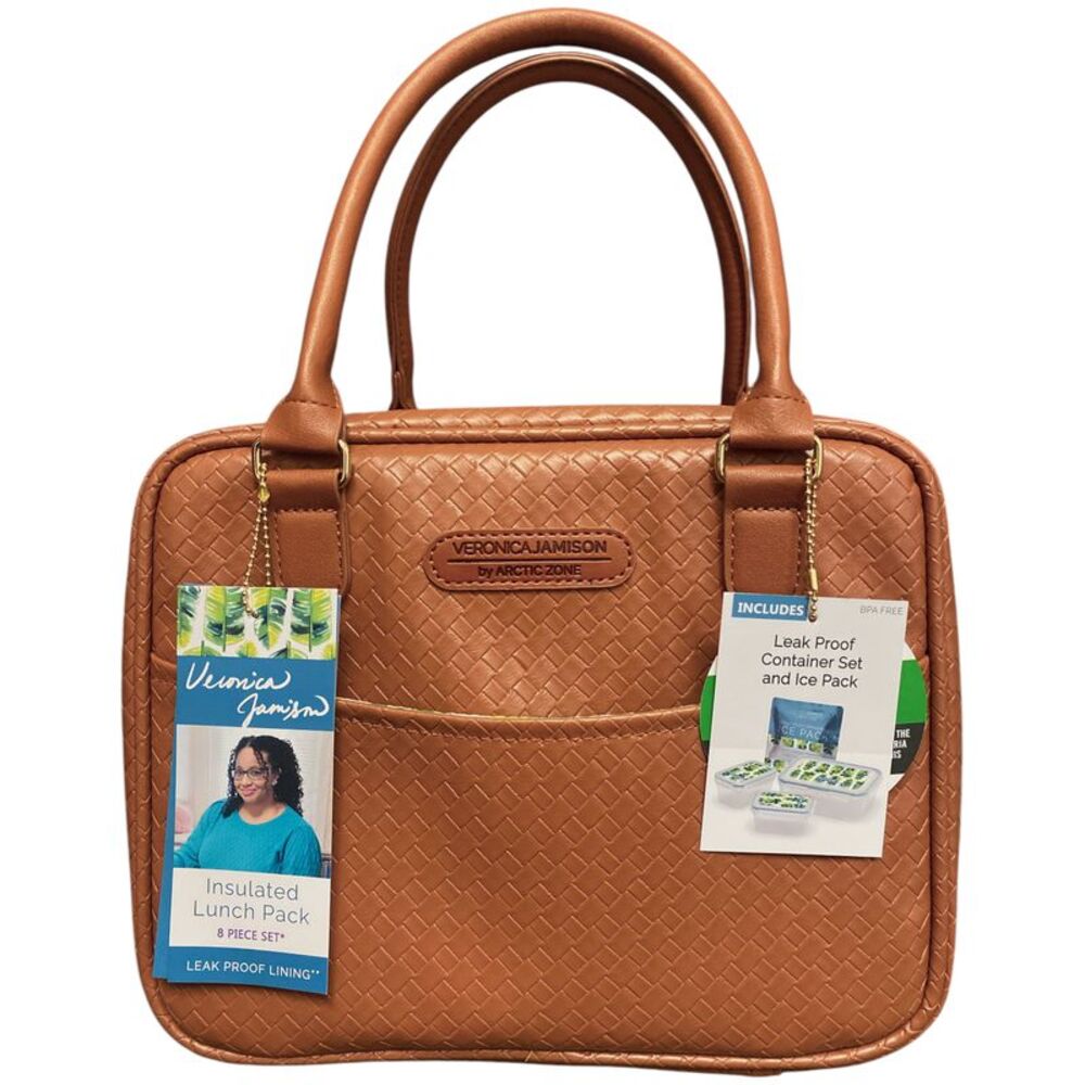 Brown - Veronica Jamison by Arctic Zone Faux Leather Lunch Bag with Food Contain